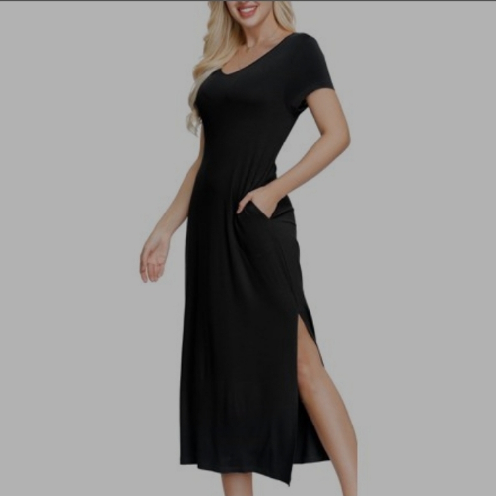 Ink+Ivy Women's Double V- Neck Jersey Dress Black Medium Nightgown